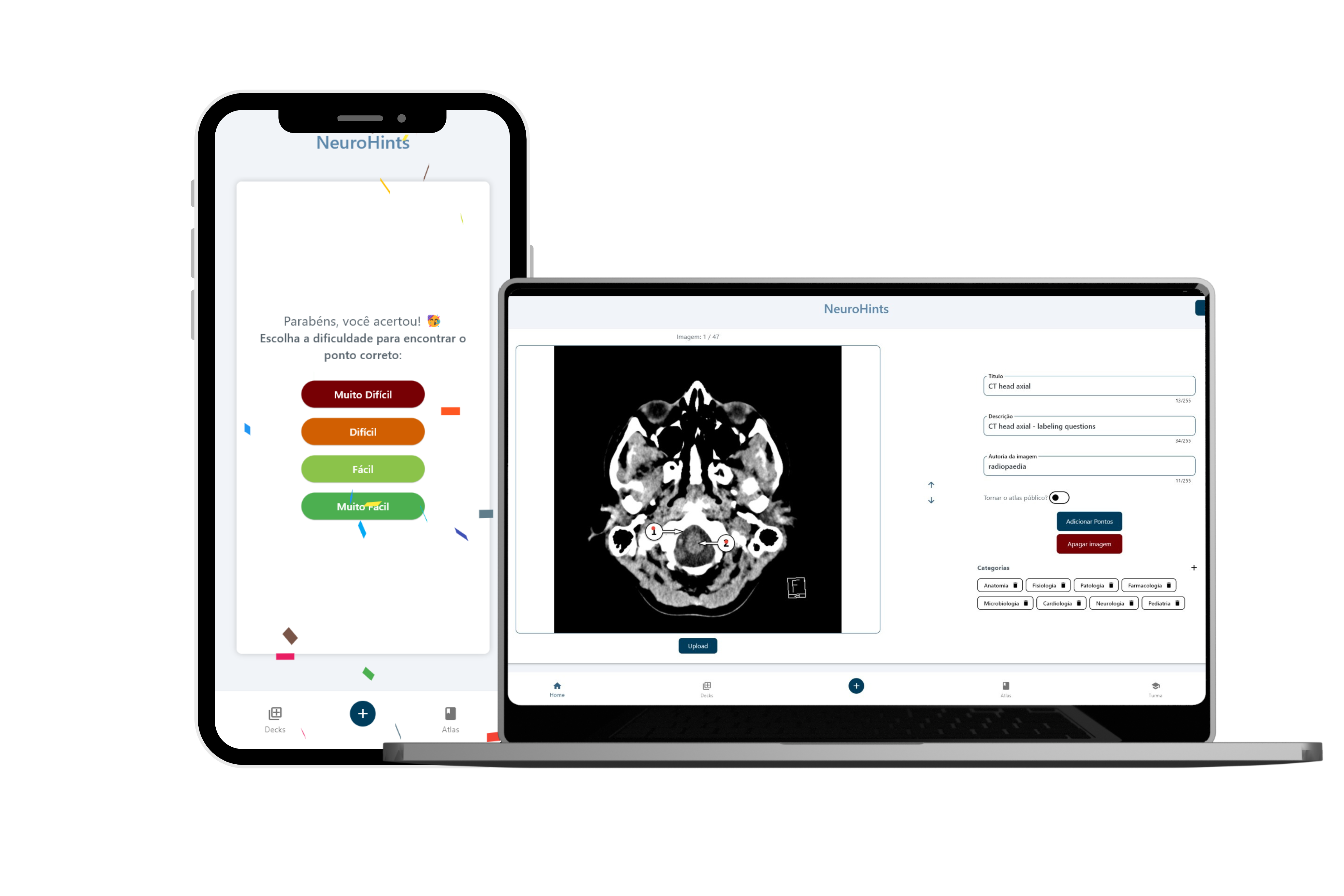 Imagem do NeuroHints em um smarthphone e em um computador